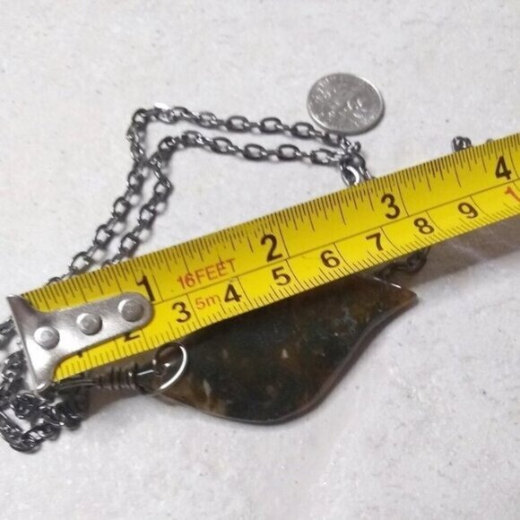 Semi-Translucent Dendritic Agate Flame Pendant + Chain! Dark, Masculine + Broody - Picture 7 of 9